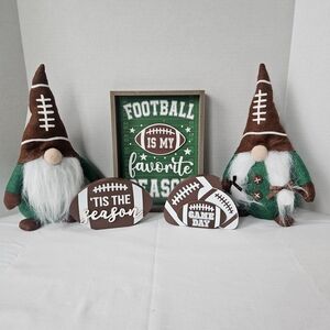 Football Game Day Gnome Decor Set Green and Brown Festive Seasonal NWT